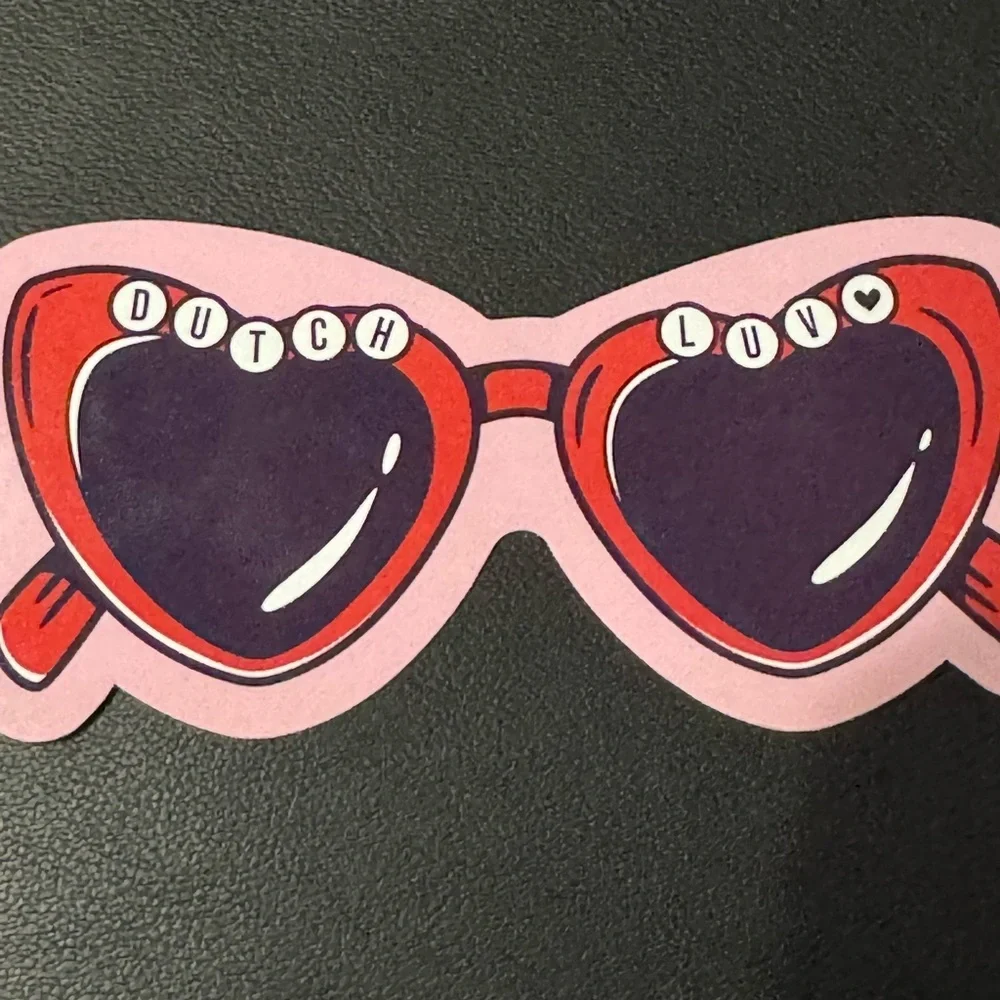 Dutch Bros Coffee Valentine’s Day Sticker Red and Pink Heart Sunglasses Sticker
